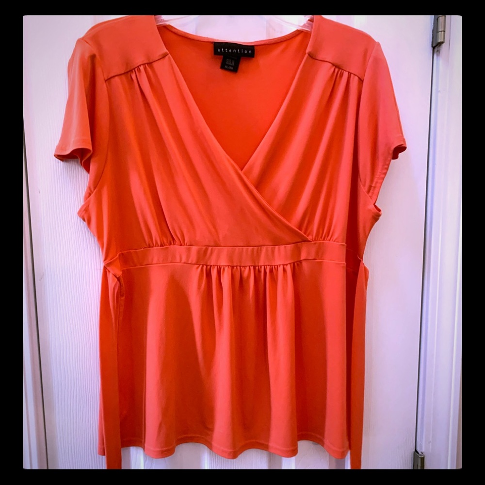 XL Flutter babydoll tie waist Orangey coral blouse
